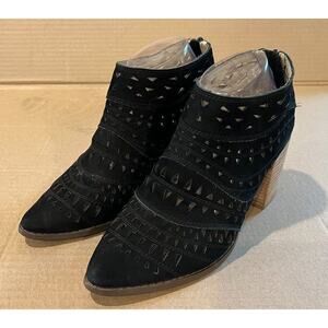 Steve Madden Jarlyn Cutout Suede Leather Booties Womens 9.5M Block Heel Black